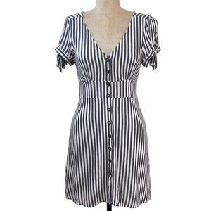 Aeropostale Dress Blue & White Striped Button-Front Tie Sleeve